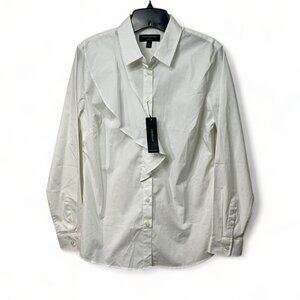 BANANA REPUBLIC White Tailored Fit Long Sleeve Button-Up Ruffle Blouse Size 8